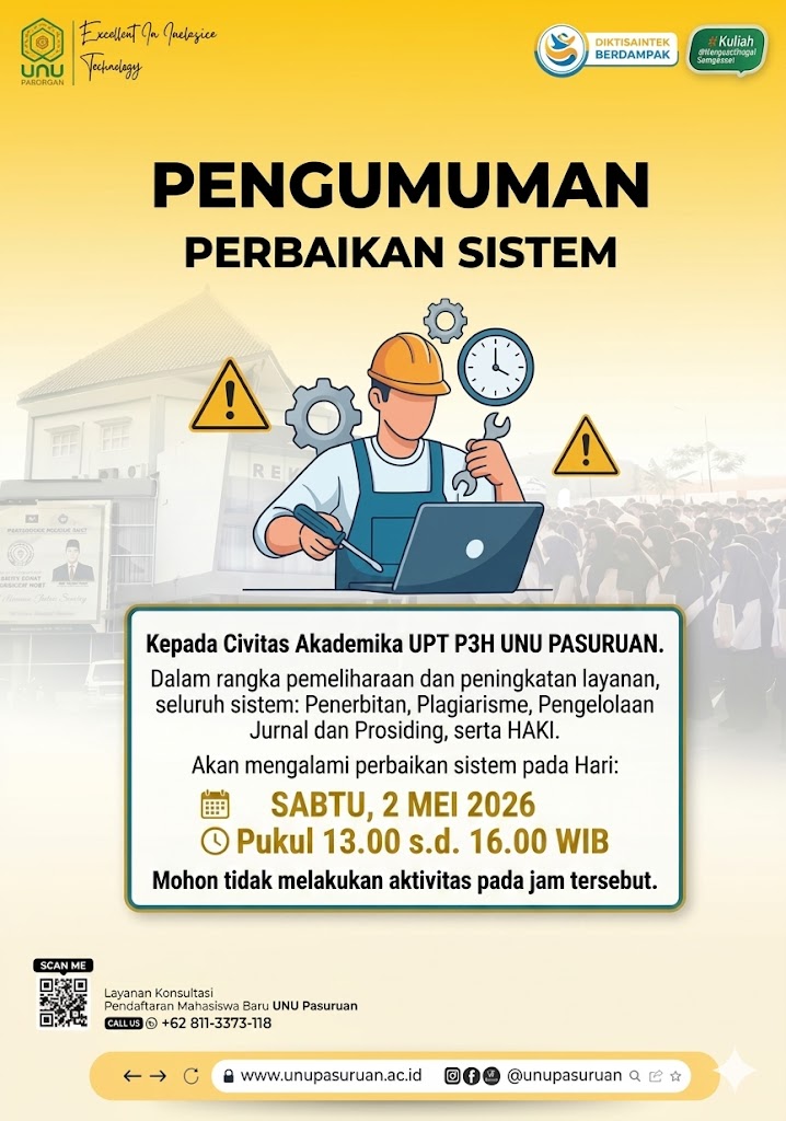 PENGUMUMAN PERBAIKAN SISTEM UPT P3H UNU PASURUAN