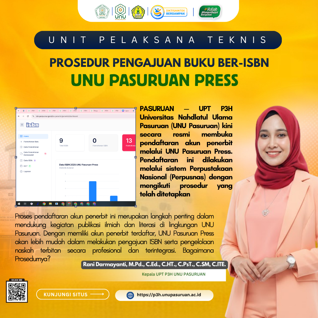 Prosedur Pendaftaran Akun Penerbit UNU Pasuruan Press Sudah Dibuka!  PASURUAN— UPT P3H Universitas Nahdlatul
