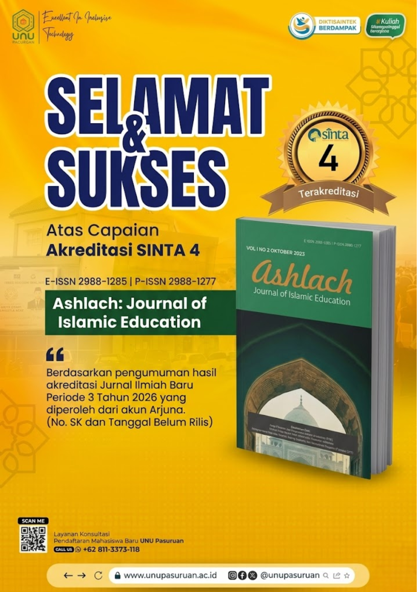 Akselerasi Prestasi, Jurnal Ashlach UNU Pasuruan Resmi Raih Akreditasi SINTA 4