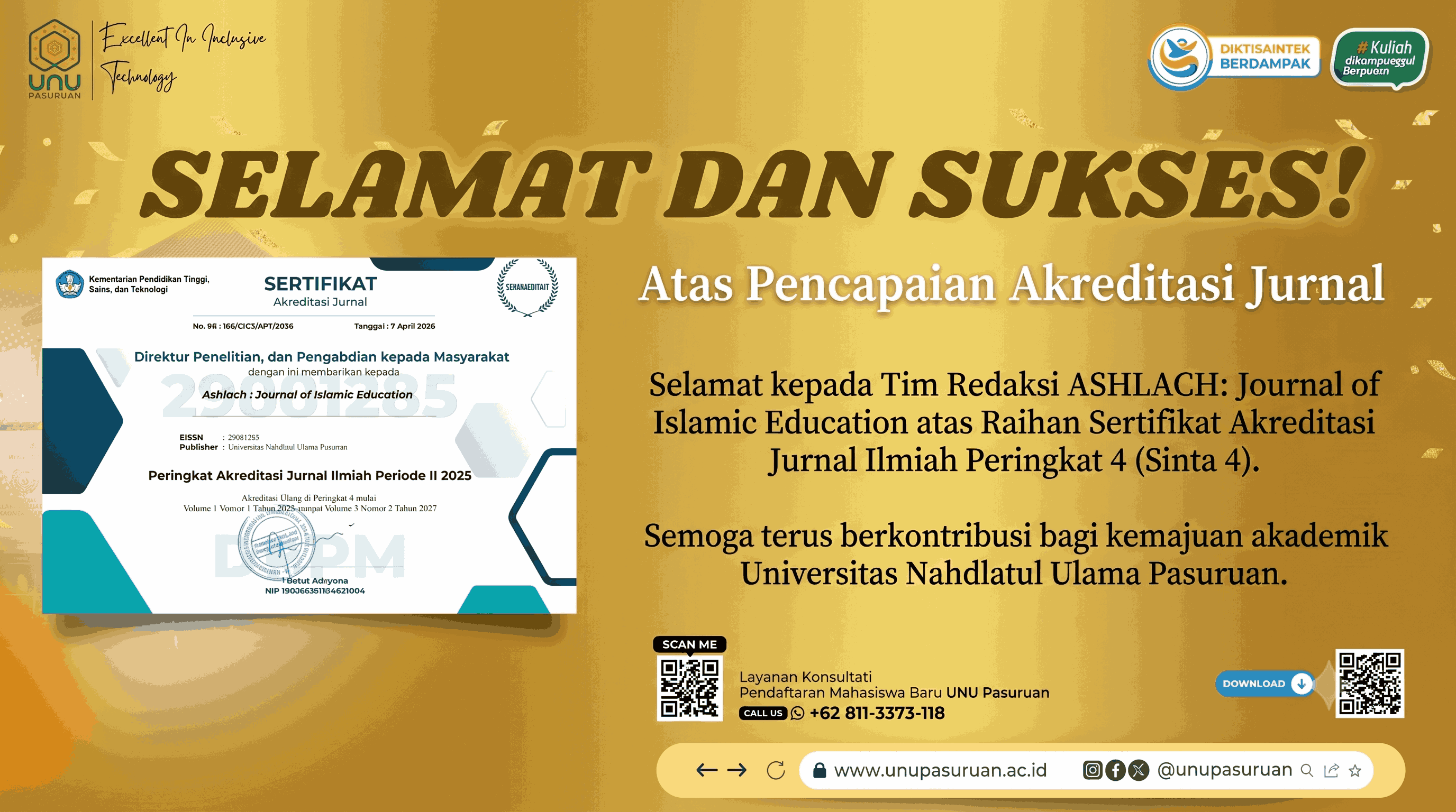 AKREDITASI SINTA 4: TONGAK BARU PUBLIKASI ASHLACH
