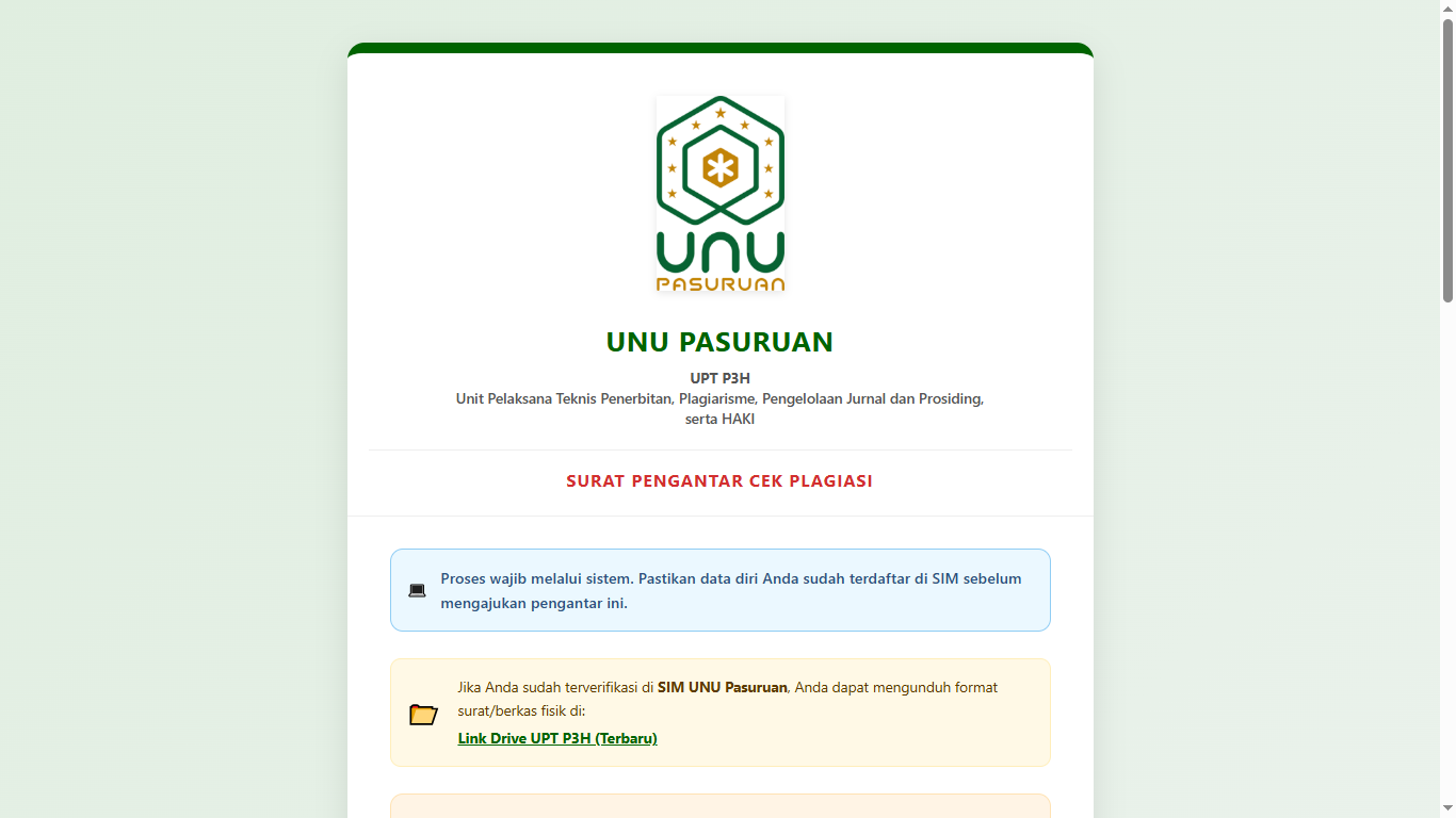 LAYANAN DIGITAL: Surat Pengantar Cek Plagiasi Institusi