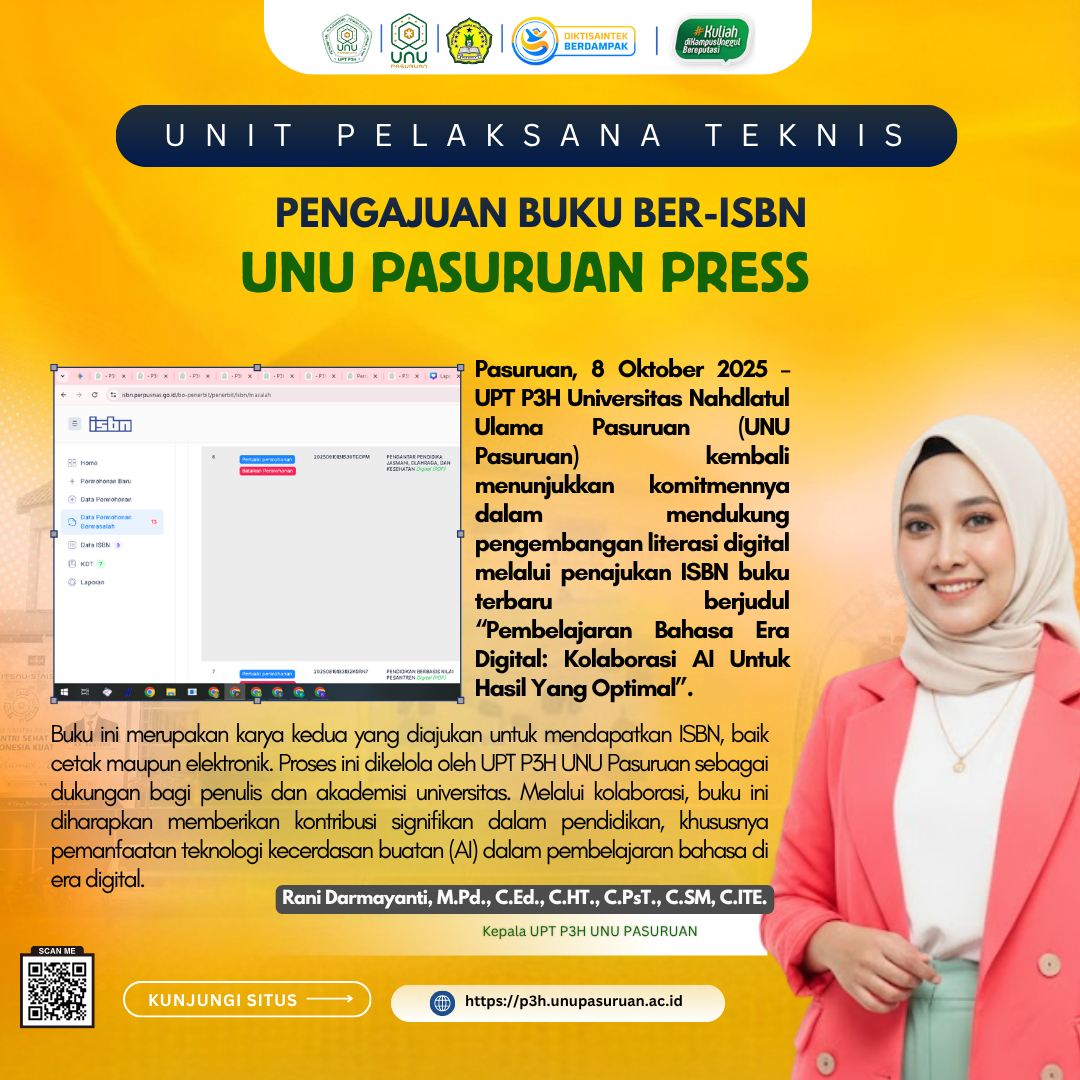 Pengajukan ISBN Buku “Pembelajaran Bahasa Era Digital: Kolaborasi AI Untuk Hasil Yang Optimal” di UNU Pasuruan