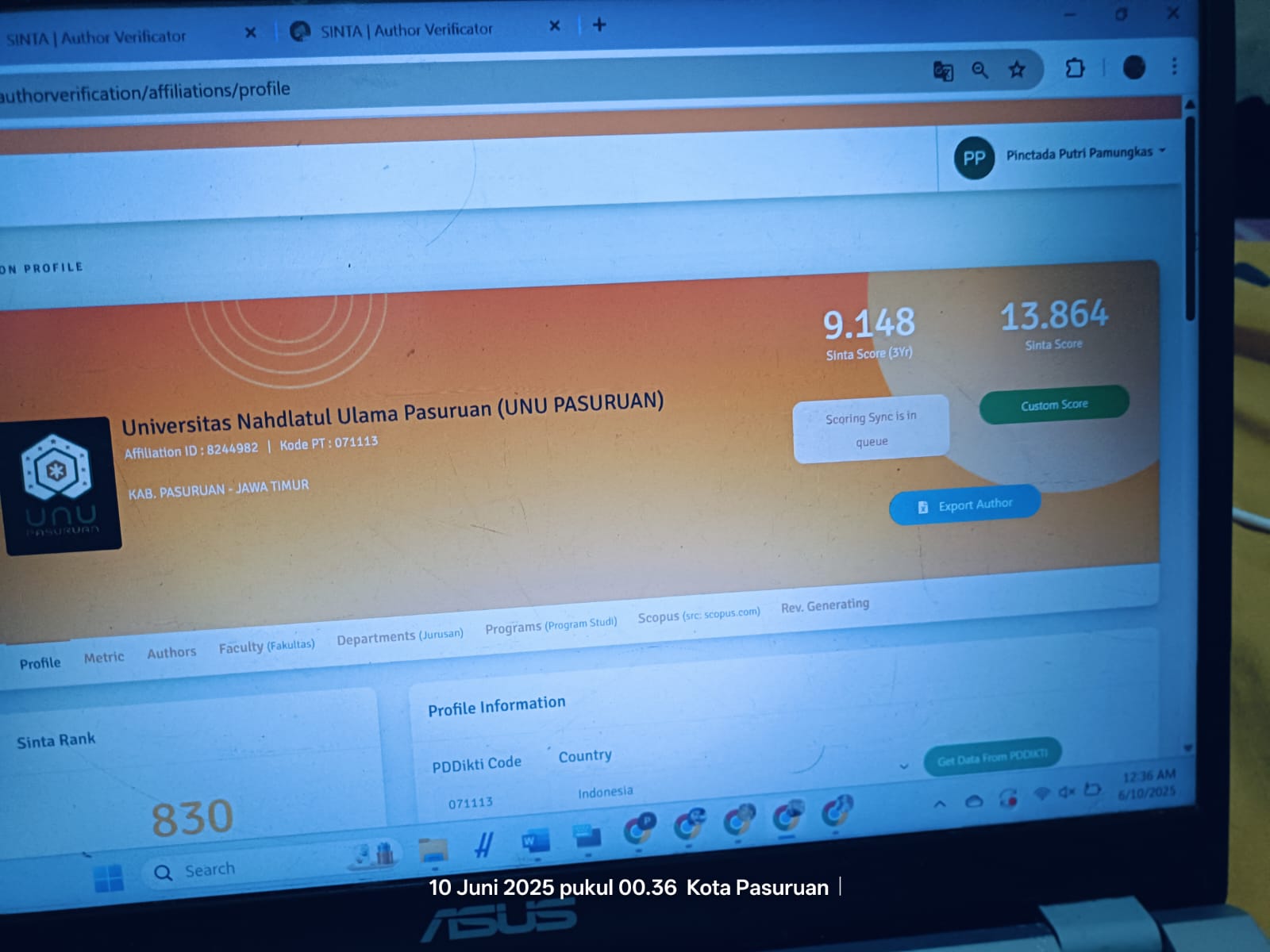 Langkah Mantap Menuju Puncak! Konsistensi Riset UNU Pasuruan Kokohkan Skor SINTA 3 Tahun di Angka 9.148