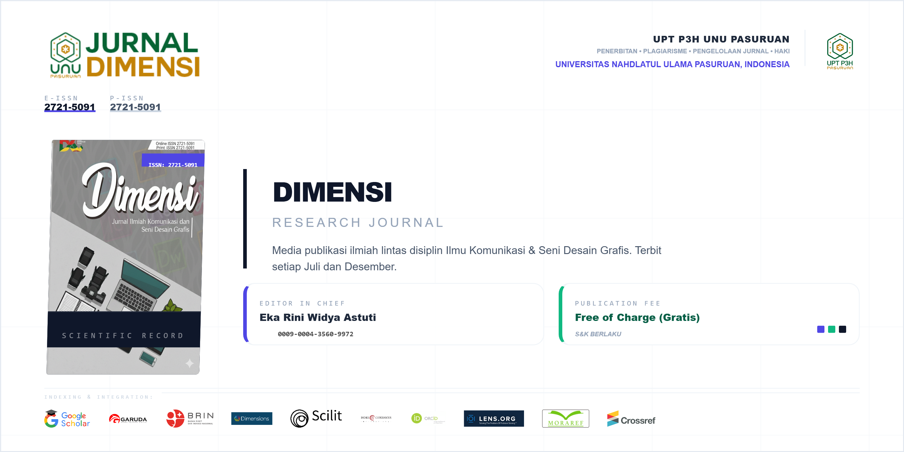 TRANSFORMASI VISUAL & SPIRITUAL: JURNAL DIMENSI TERBITKAN VOLUME 06 NOMOR 02