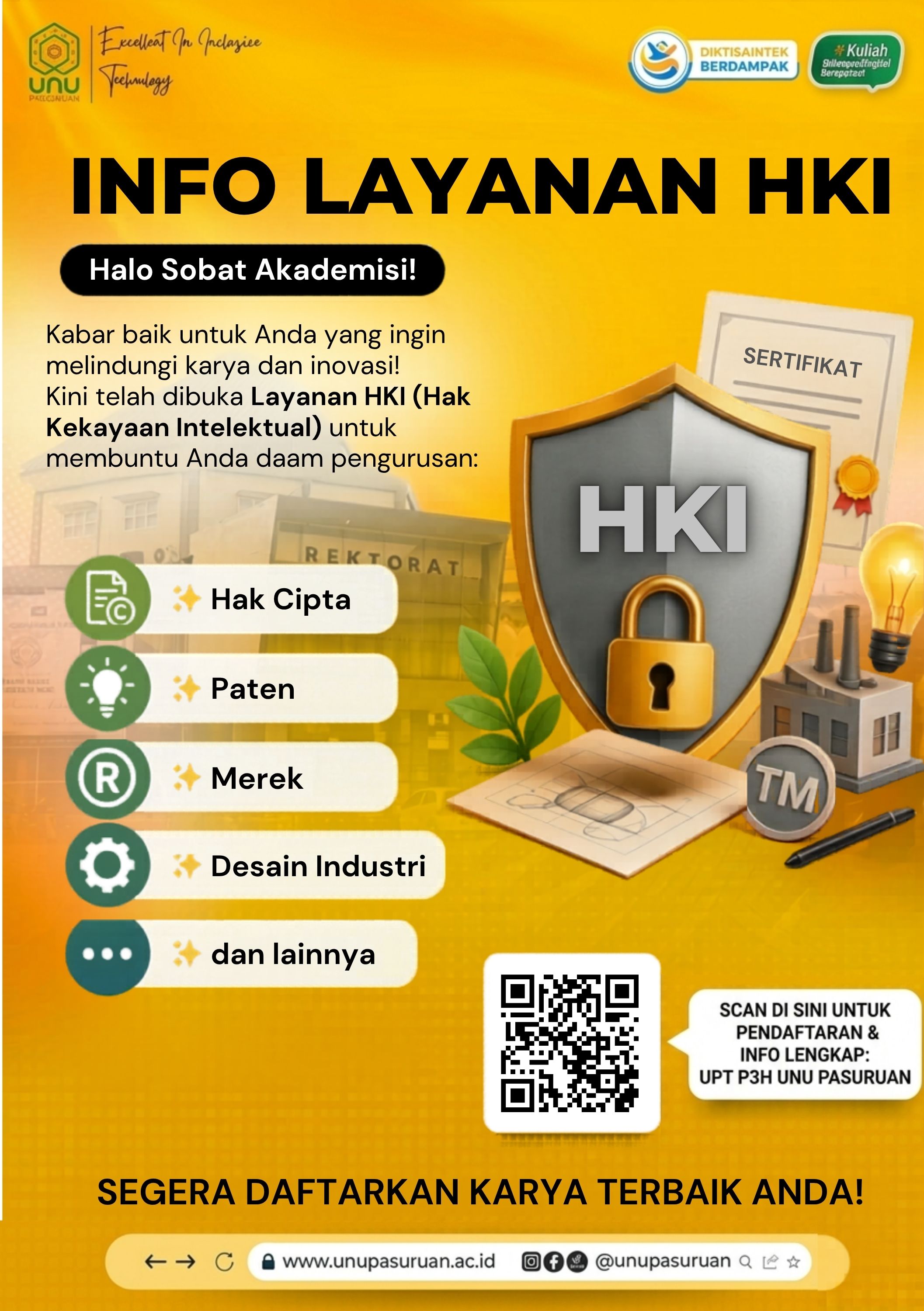 UPT P3H UNU Pasuruan Resmi Buka Layanan Pendampingan HKI: Amankan Karya Inovasi Anda Sekarang!