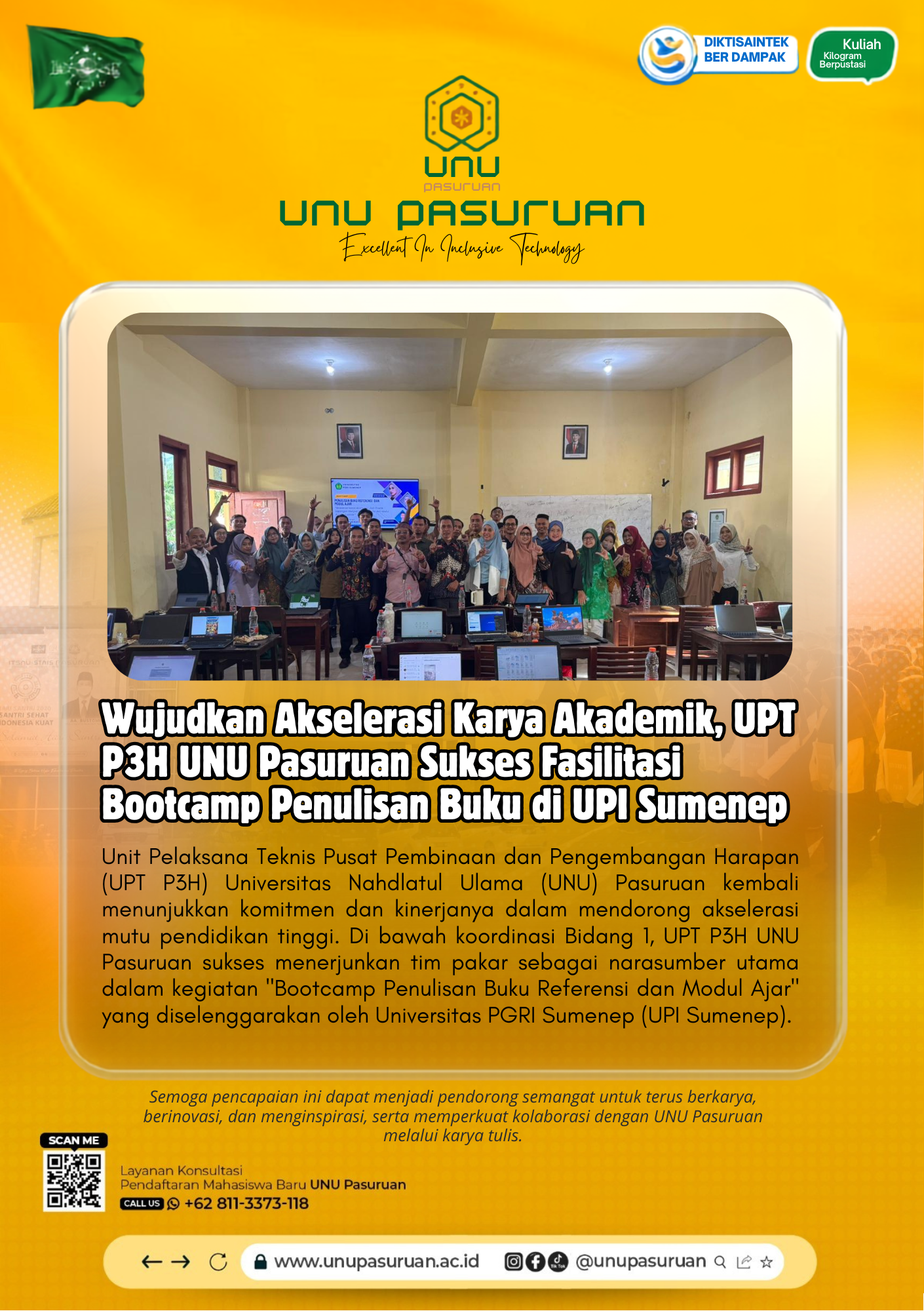 Wujudkan Akselerasi Karya Akademik, UPT P3H UNU Pasuruan Sukses Fasilitasi Bootcamp Penulisan Buku di UPI Sumenep