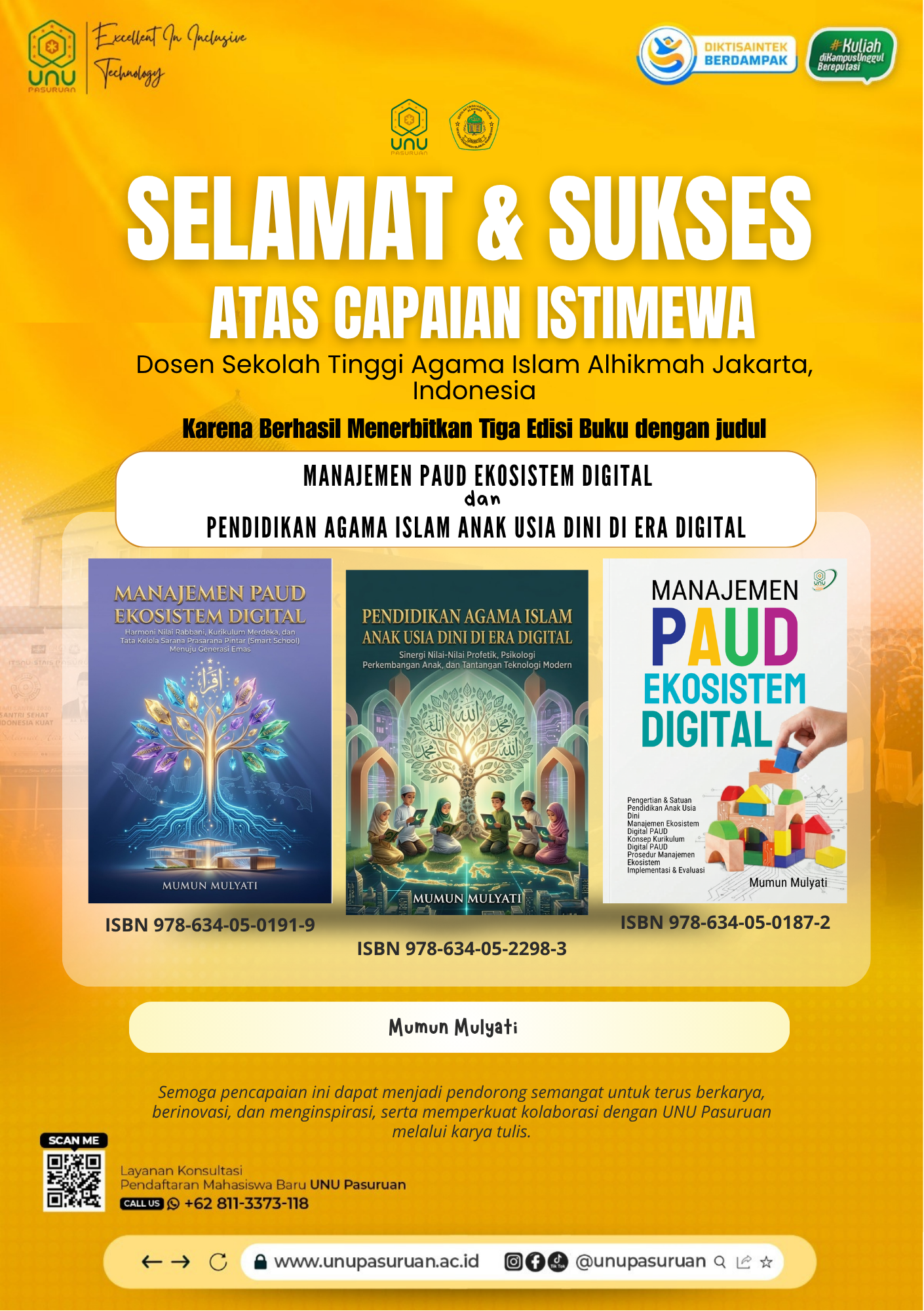 Selamat dan Sukses atas Capaian Istimewa: Dosen STAI Alhikmah Jakarta, Mumnun Mulyadi, Sukses Terbitkan Tiga Buku Sekali