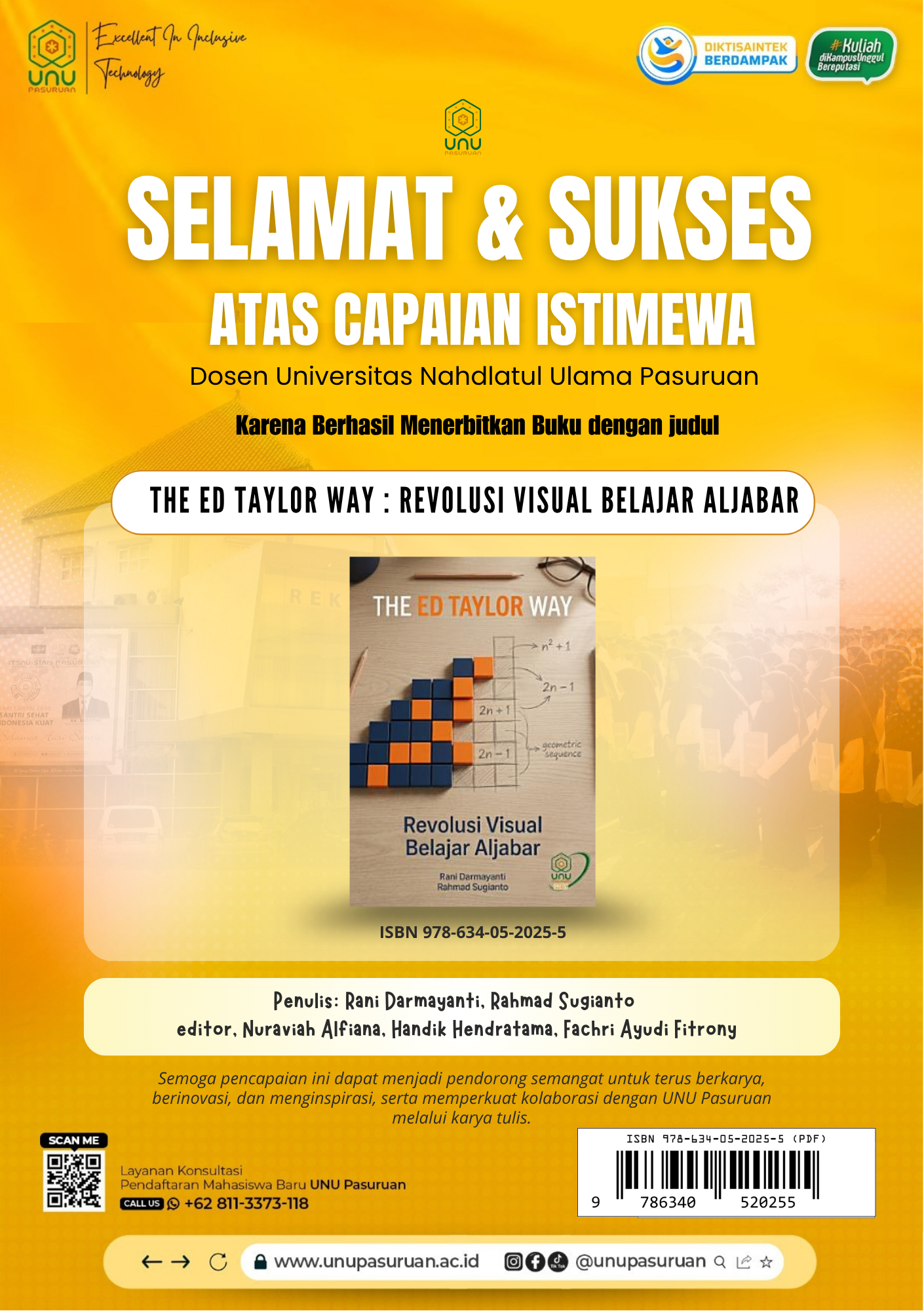 Inovasi Pembelajaran Eksakta: Dosen UNU Pasuruan Sukses Terbitkan Buku "The Ed Taylor Way: Revolusi Visual Belajar Aljab