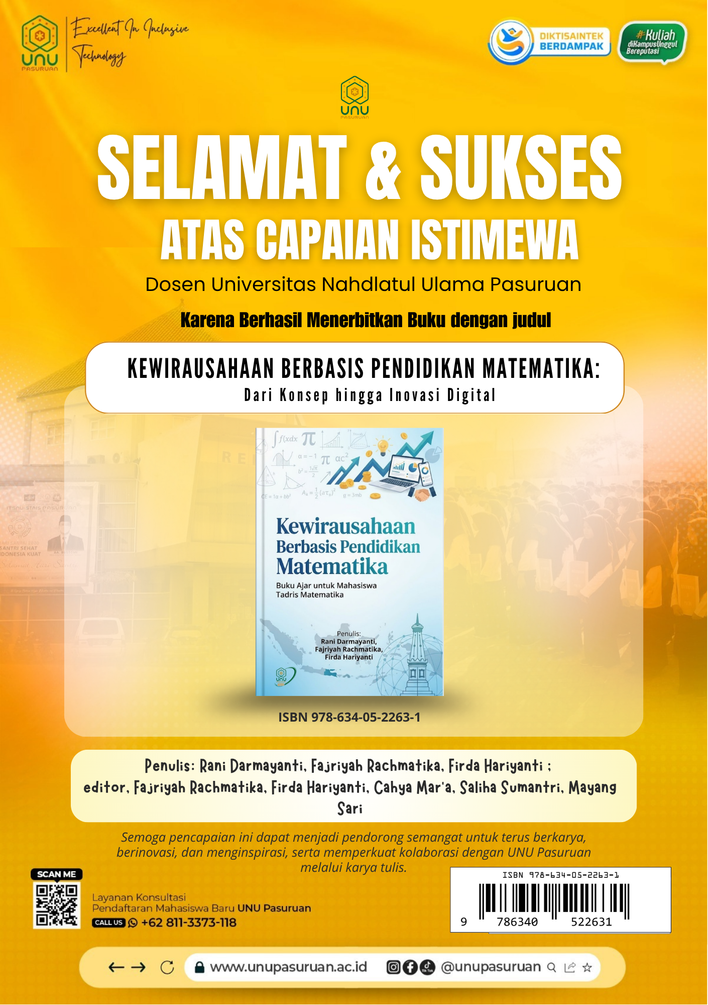 Kontribusi Nyata Literasi Akademik: Tim Dosen UNU Pasuruan Sukses Terbitkan Buku Ajar "Kewirausahaan Berbasis Pendidikan