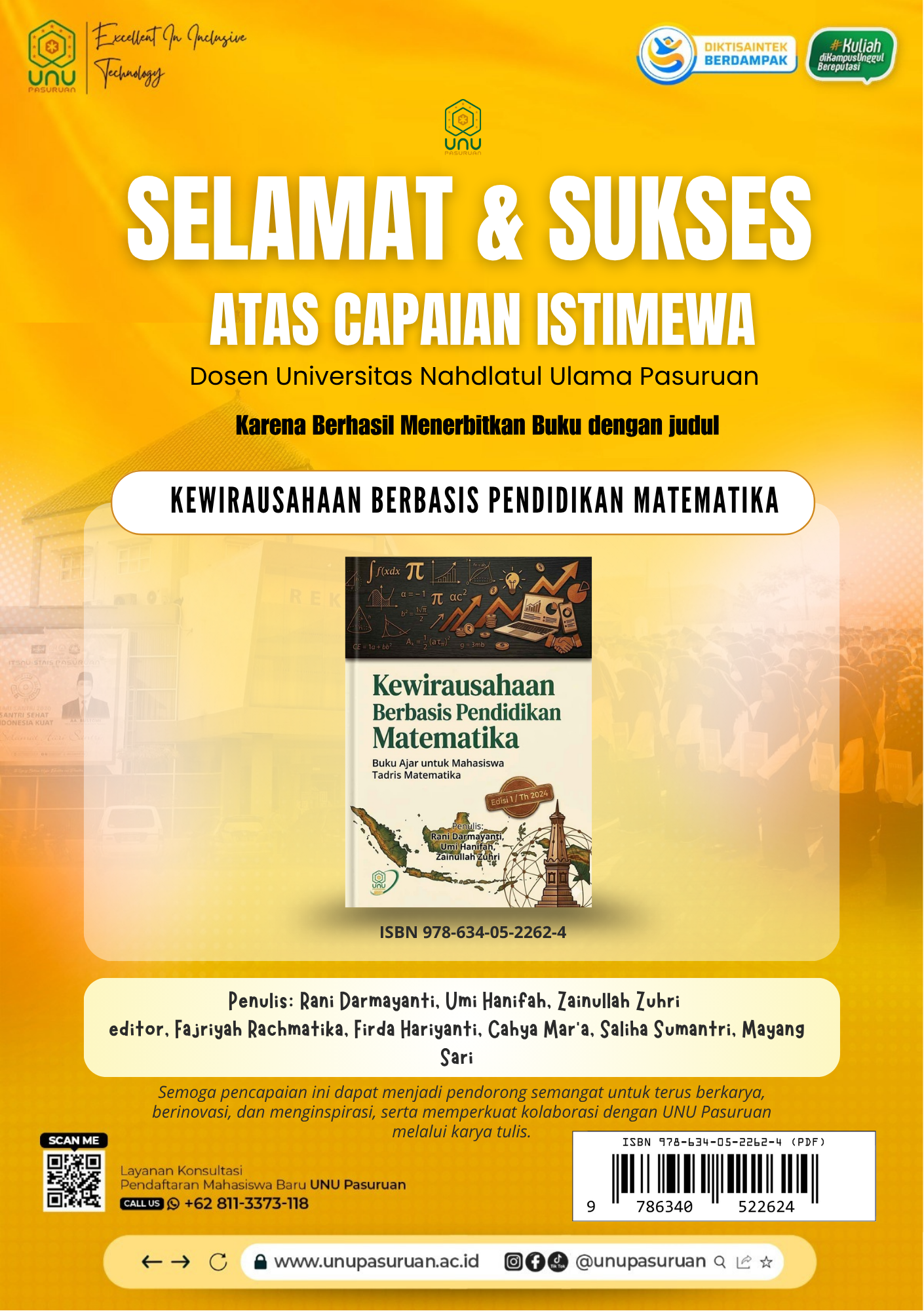Perkuat Literasi Matematika dan Kewirausahaan, Dosen UNU Pasuruan Kembali Terbitkan Buku Ajar Ber-ISBN