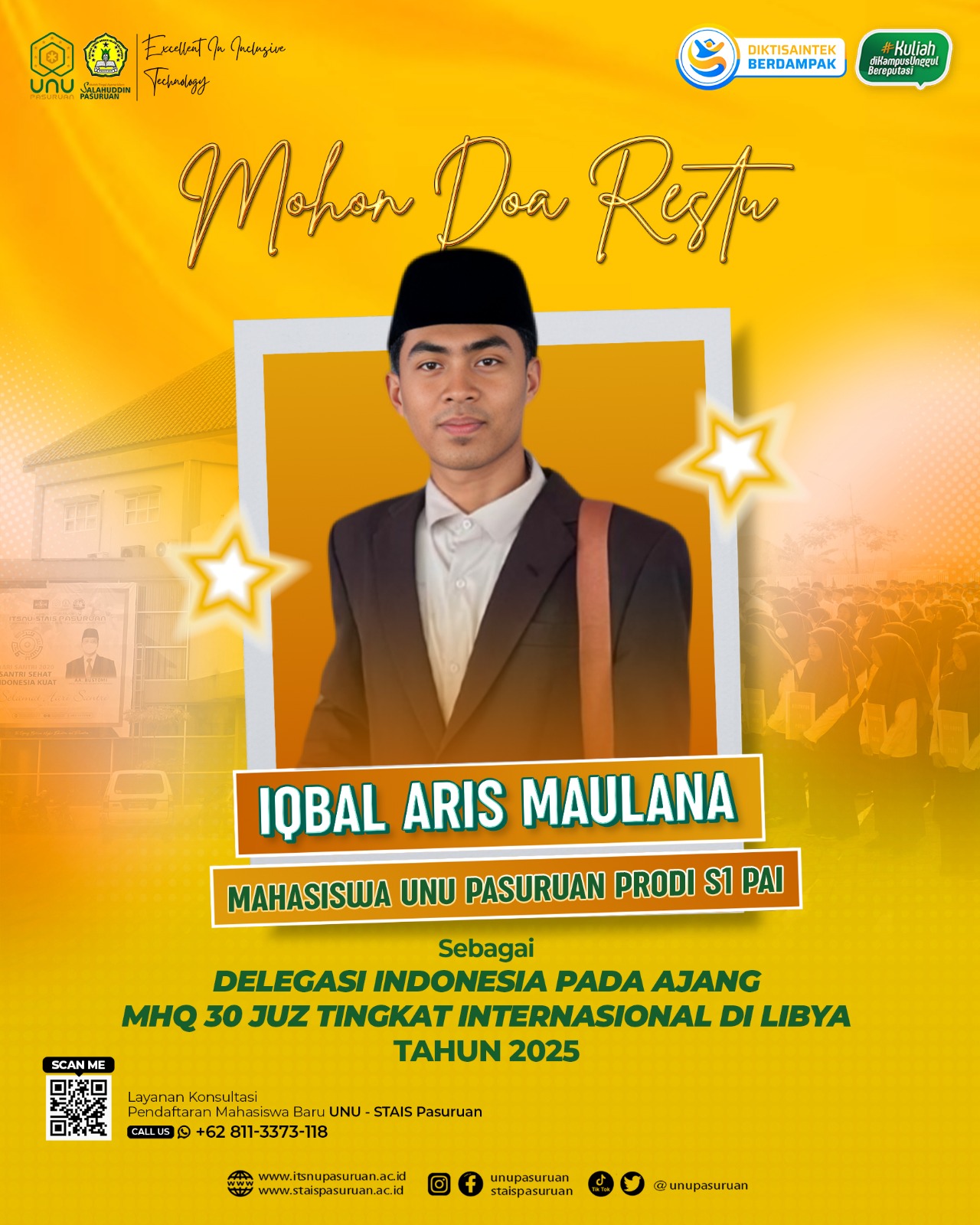 Iqbal Aris Maulana, Mahasiswa UNU Pasuruan, Wakili Indonesia di Ajang MHQ 30 Juz Internasional di Libya 2025