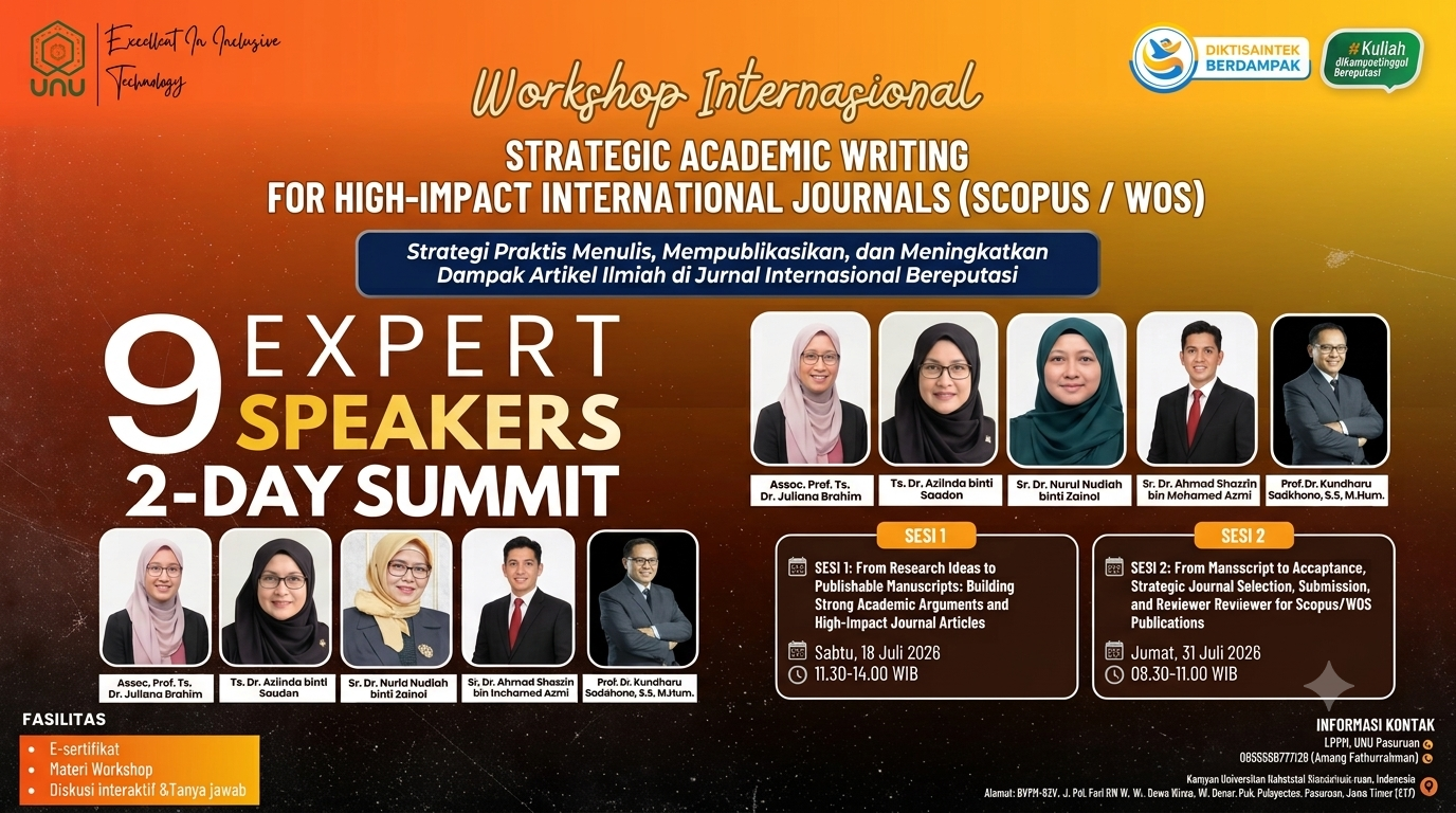 Tingkatkan Kualitas Riset Global, UNU Pasuruan Hadirkan 9 Pakar dalam Workshop Internasional Penulisan Jurnal Scopus/WoS
