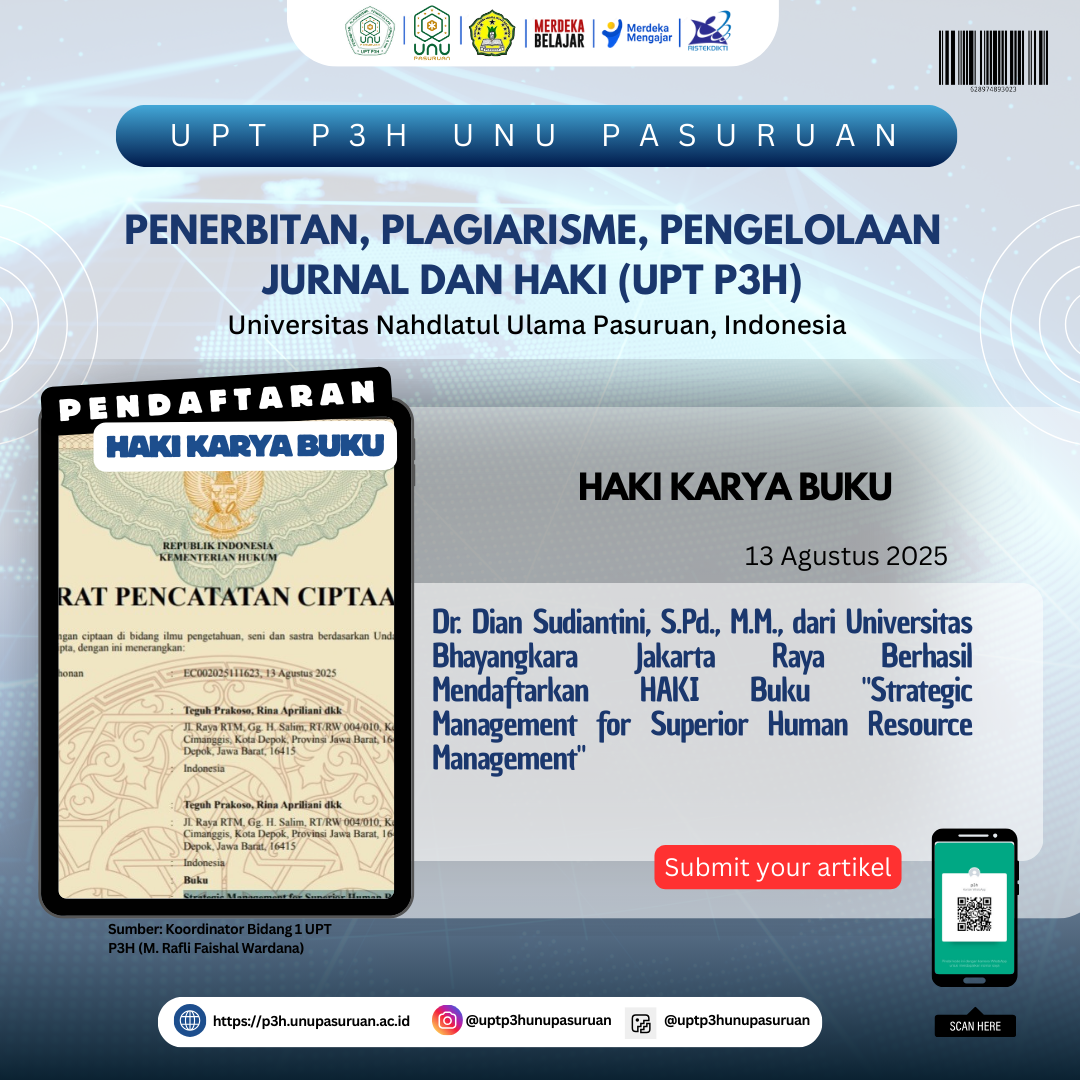 dosen dari Universitas Bhayangkara Jakarta Raya, berhasil membuat dan mendaftarkan Hak Kekayaan Intelektual (HAKI) untuk karya buku berjudul "Strategic Management for Superior Human Resource Management"